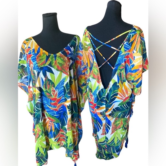 Kona Sol Tropical Swim Coverup with Strappy Back Womens Size XL NWOT Beach - Picture 9 of 10